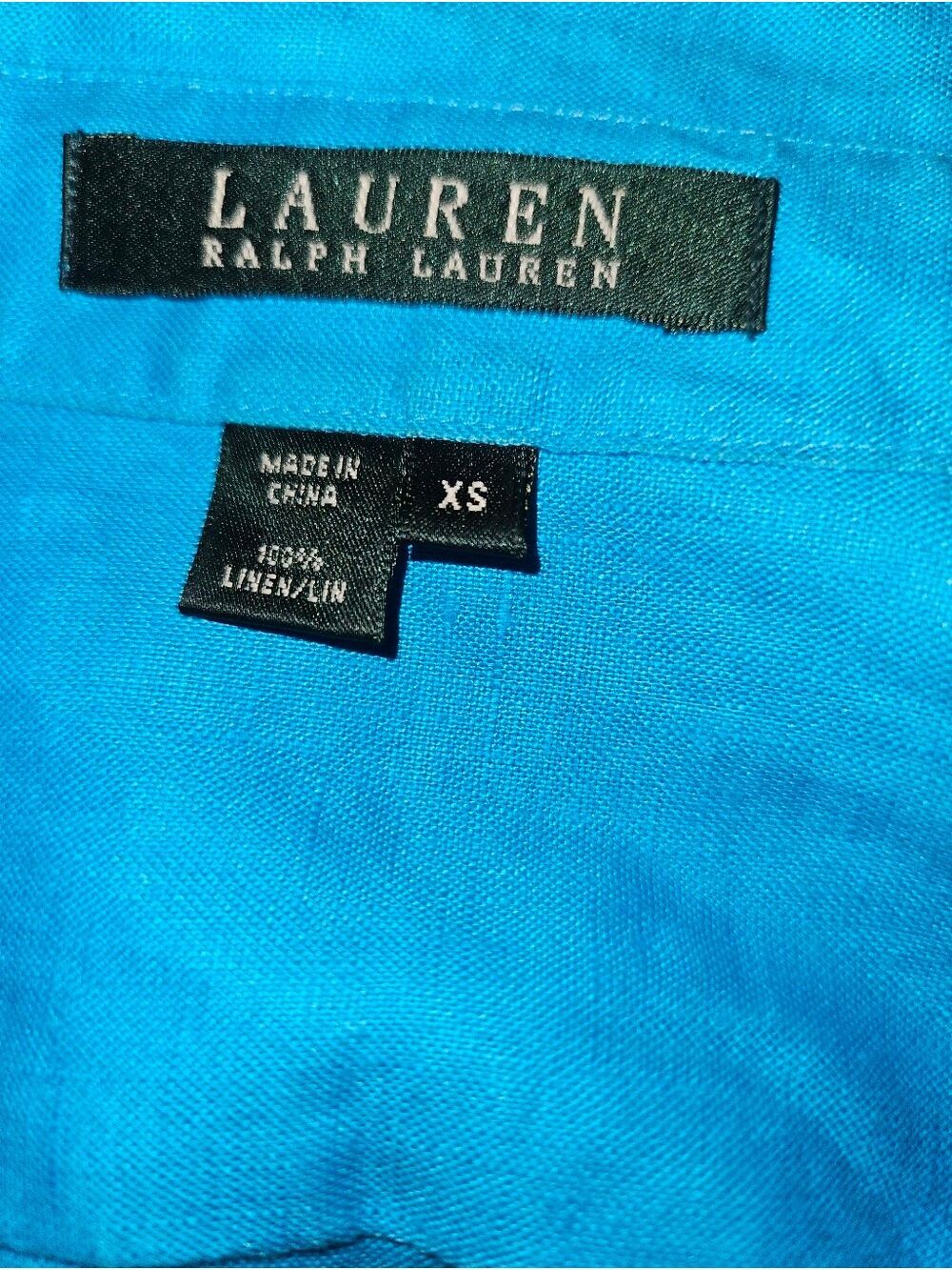Lauren Ralph Lauren 100% Linen Button Front Shirt Turquoise Blue XS Roll Tab Sle - Picture 4 of 7